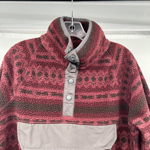 Carhartt Womens Sherpa Pullover Relaxed Fit Maroon/Multi Snaps Size Small Pocket - Picture 2 of 9